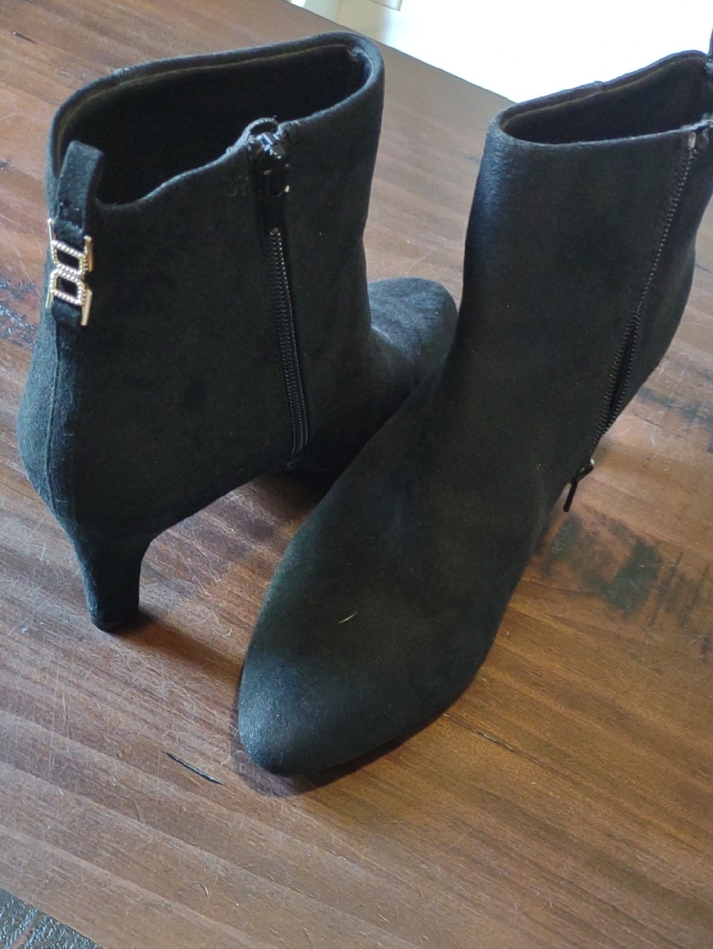 Life Stride Black Suede-Look Ankle Boots with Rhinestone Buckle